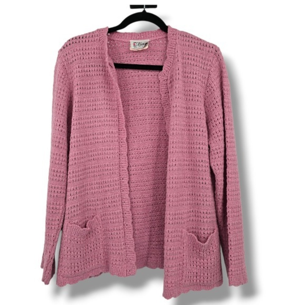 D'Allaird's‎ Vintage Knit Cardigan Womens Open Front Pink Pockets Acrylic Nylon